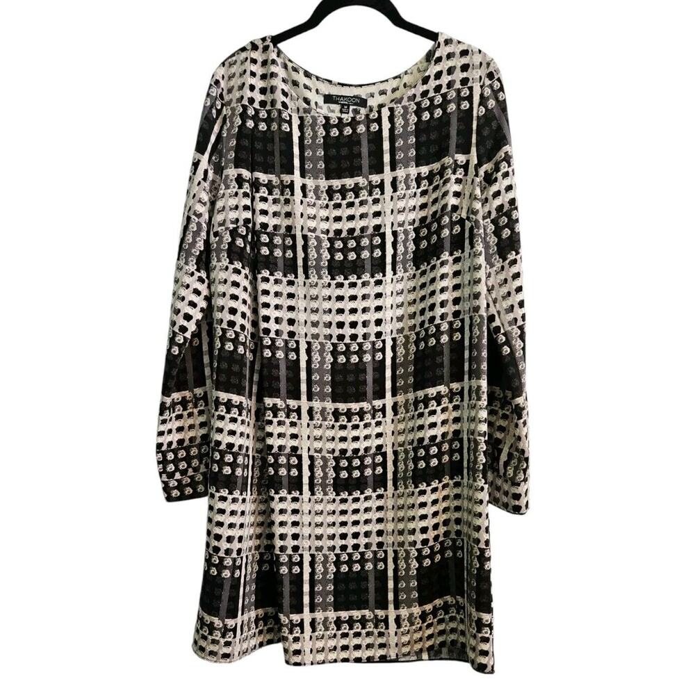 Thakoon for Design Nation Dress Size M Black Grey White Mini Long Sleeve